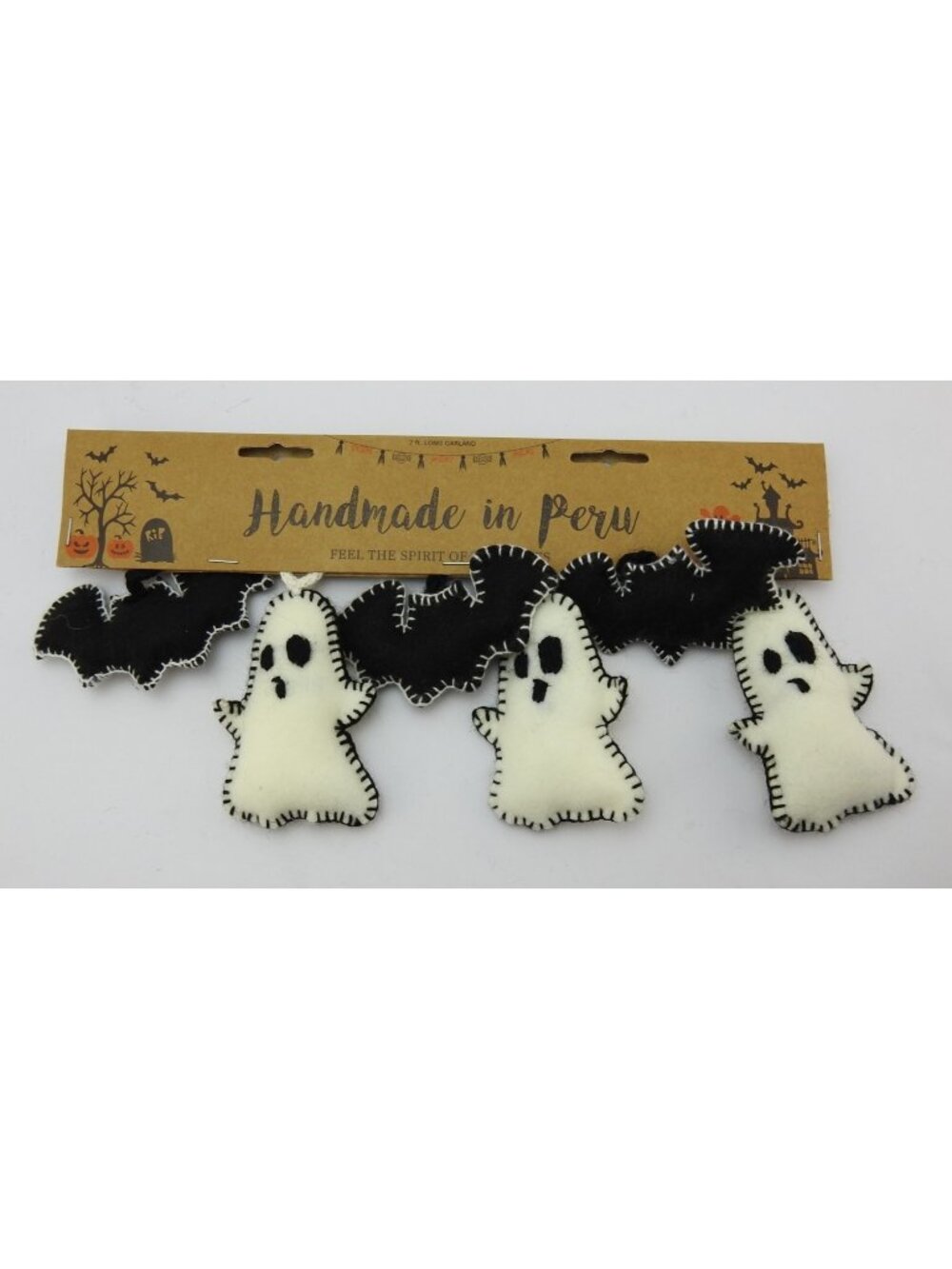Axayu Handmade In Peru Halloween Ghost Bat Garland 7 Ft Felt Folk Art Decor